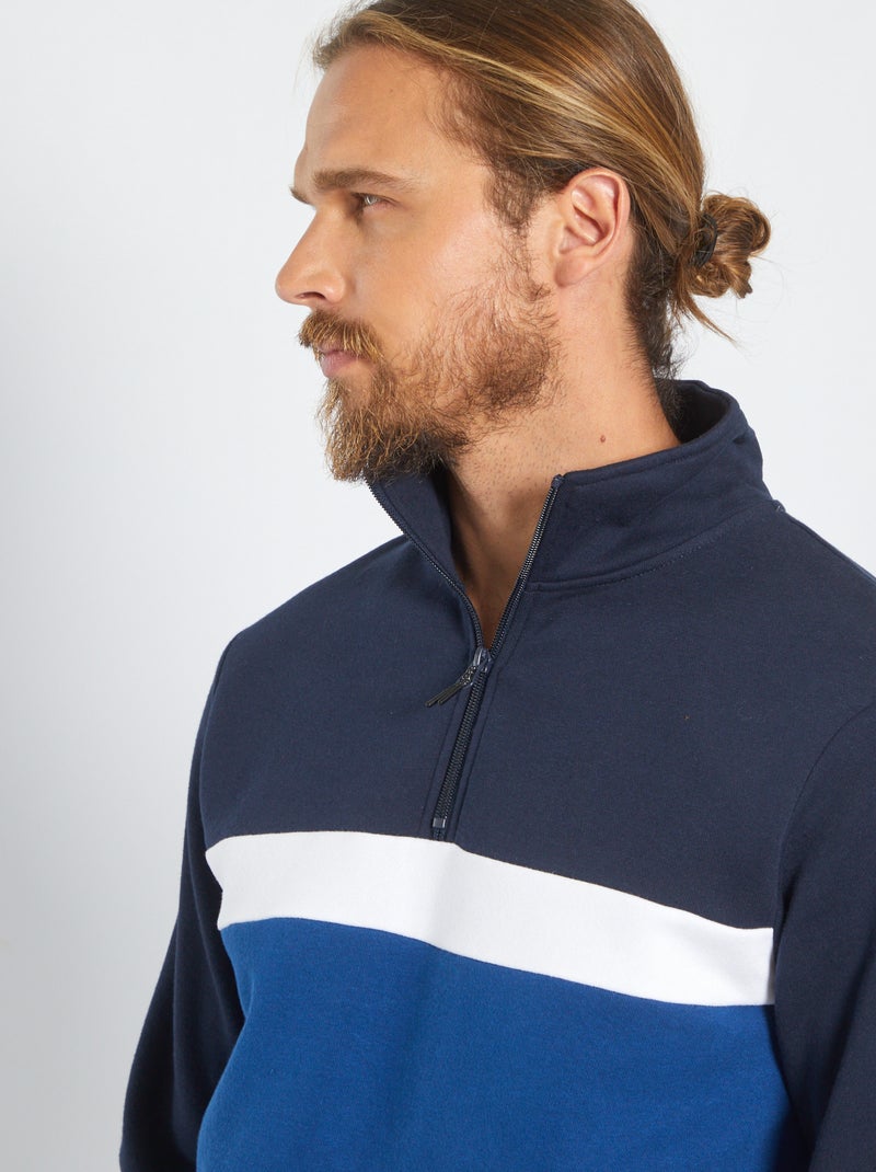 Sweatshirt color-block com gola com fecho AZUL - Kiabi