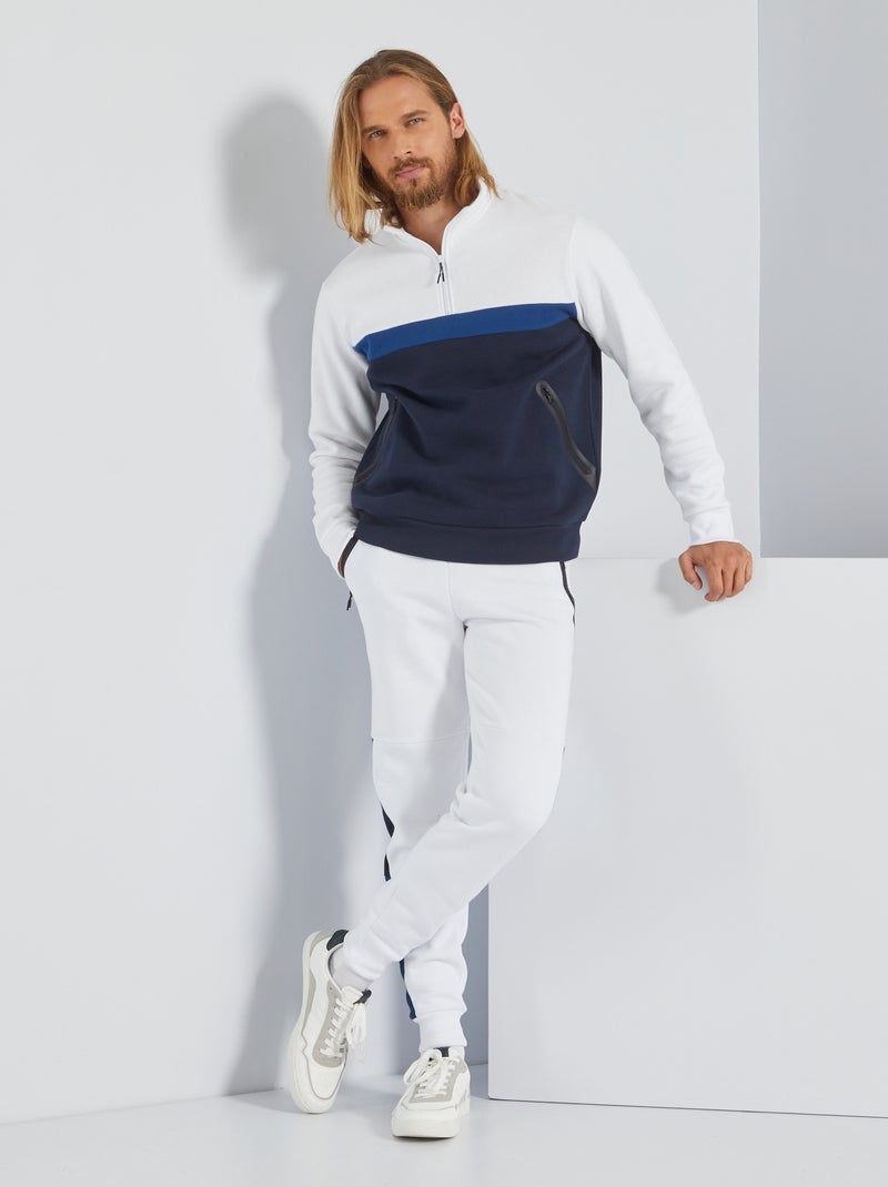 Sweatshirt color-block com gola com fecho BRANCO - Kiabi