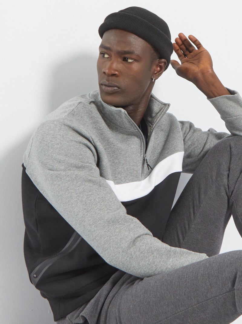 Sweatshirt color-block com gola com fecho CINZA - Kiabi