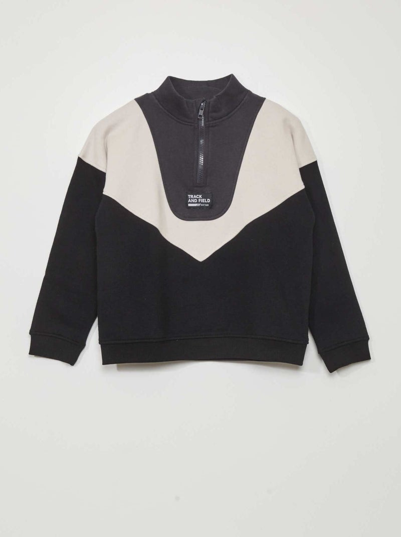 Sweatshirt color-block com gola de fecho BEGE - Kiabi