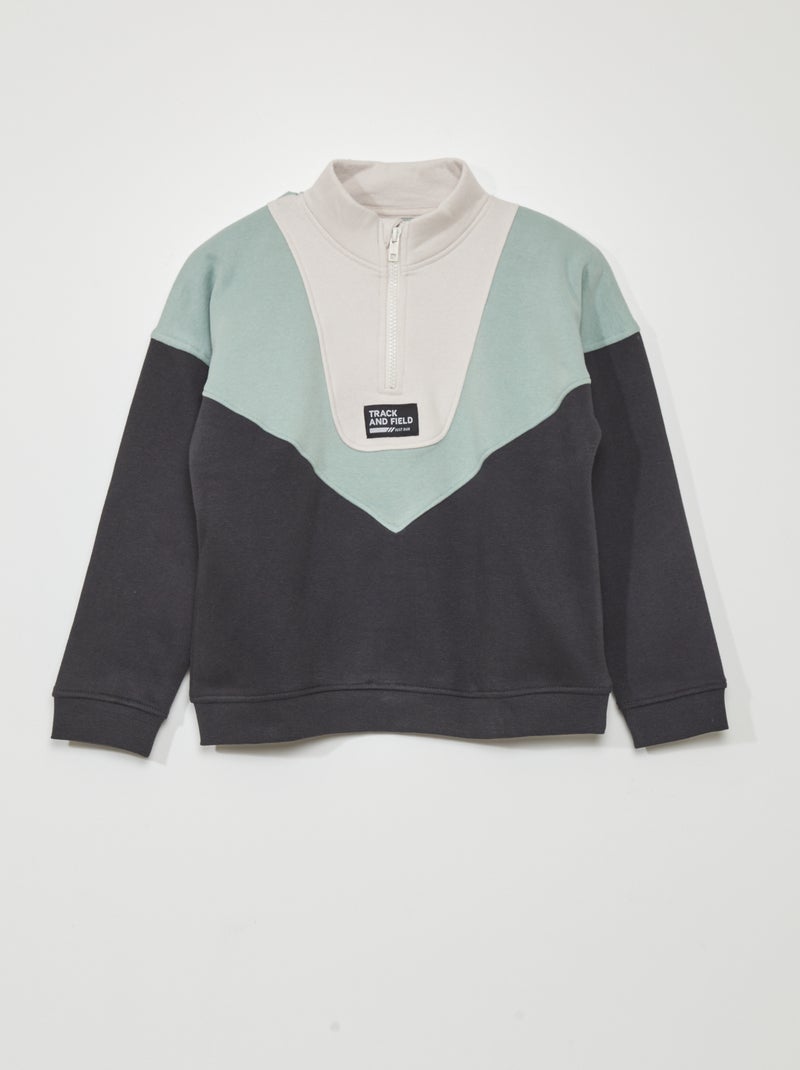 Sweatshirt color-block com gola de fecho CINZA - Kiabi
