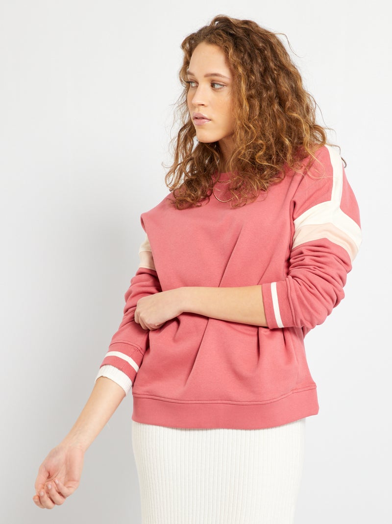 Sweatshirt 'color-block' com gola redonda ROSA - Kiabi