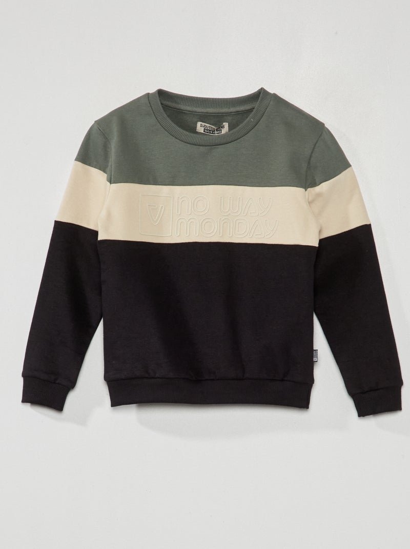 Sweatshirt color-block com gola redonda Verde/Preto - Kiabi