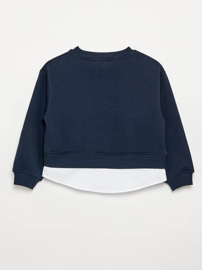 Sweatshirt com base de camisa integrada e bordado no peito Azul - Kiabi