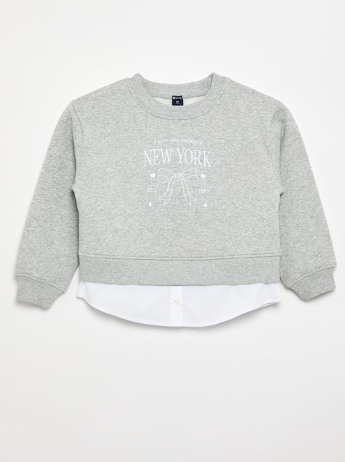 Sweatshirt com base de camisa integrada e bordado no peito - Kiabi Sweatshirt com base de camisa integrada e bordado no peito - Kiabi