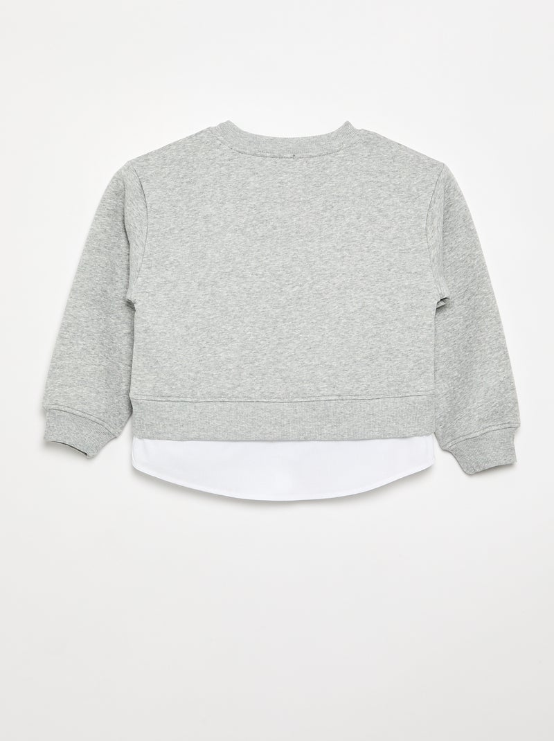 Sweatshirt com base de camisa integrada e bordado no peito Cinza - Kiabi