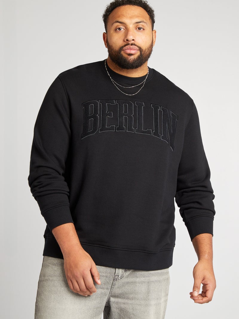 Sweatshirt com bordado frontal PRETO - Kiabi