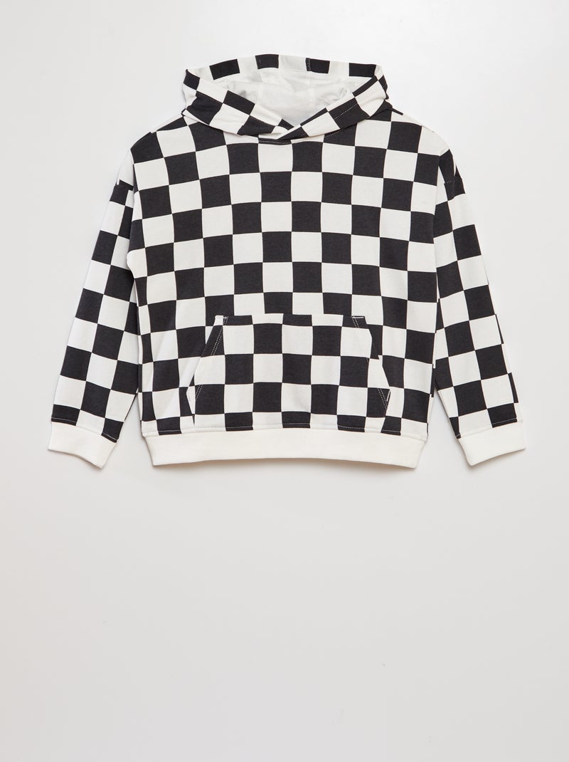 Sweatshirt com capuz aos quadrados PRETO - Kiabi