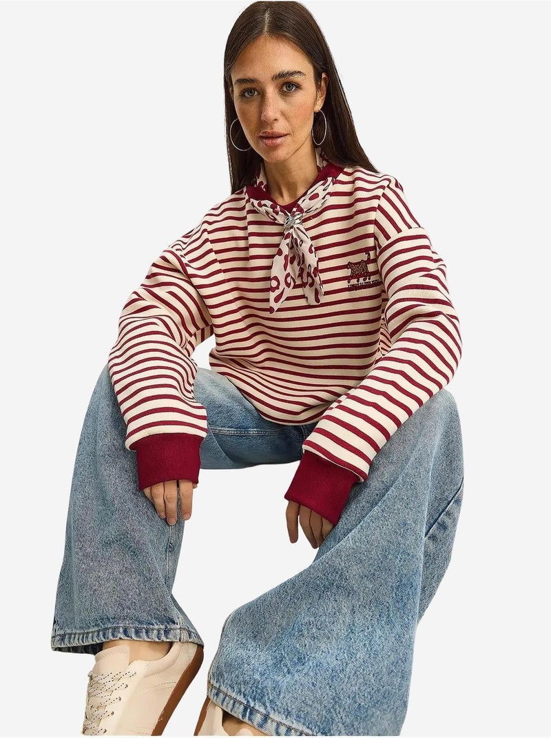 Sweatshirt com capuz às riscas com cordão lucci Vermelho caxemira - Kiabi