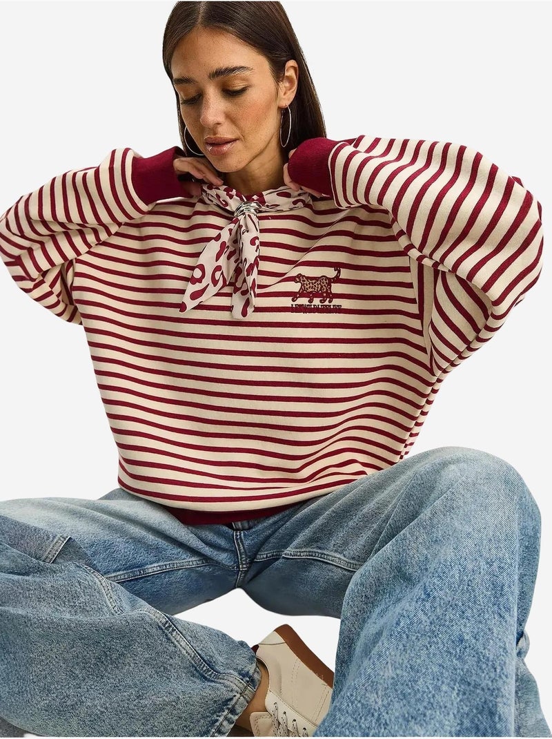 Sweatshirt com capuz às riscas com cordão lucci Vermelho caxemira - Kiabi