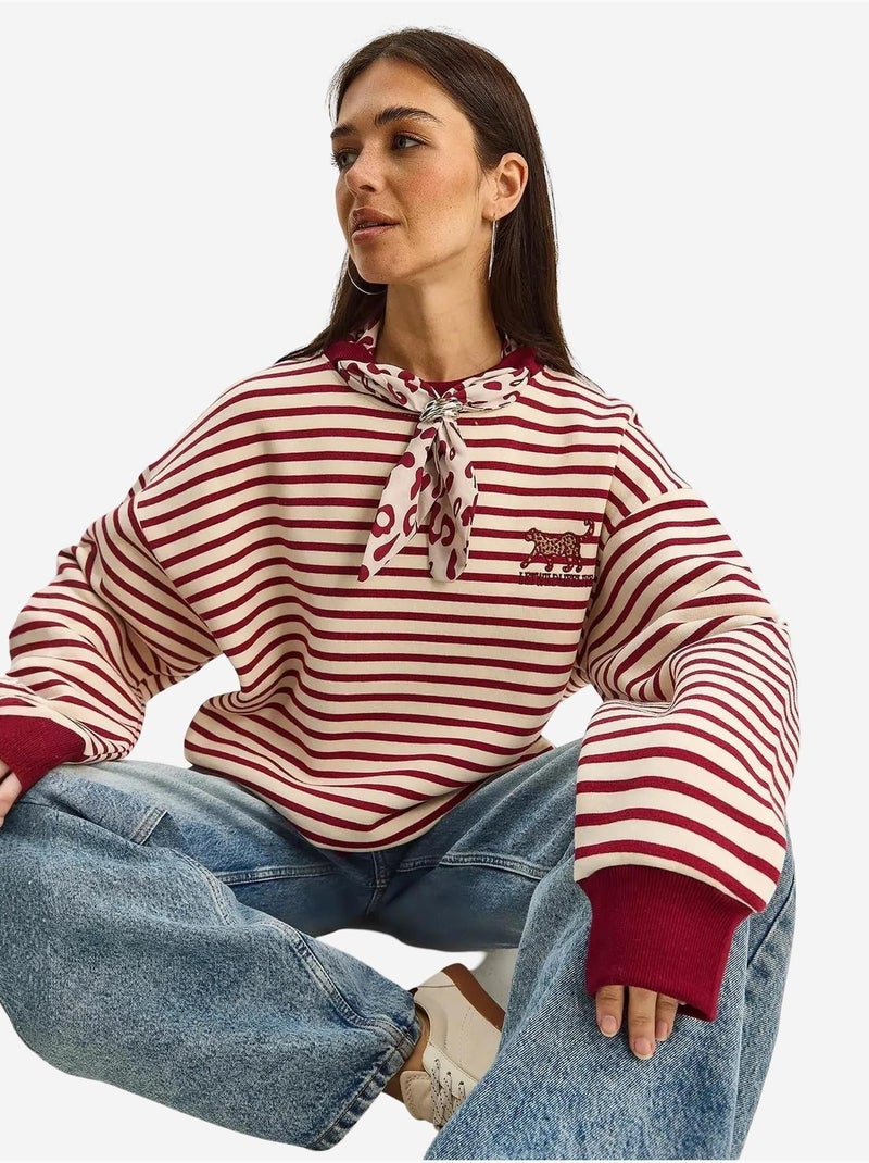 Sweatshirt com capuz às riscas com cordão lucci Vermelho caxemira - Kiabi