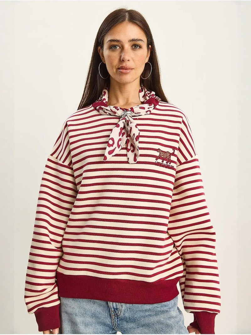 Sweatshirt com capuz às riscas com cordão lucci Vermelho caxemira - Kiabi