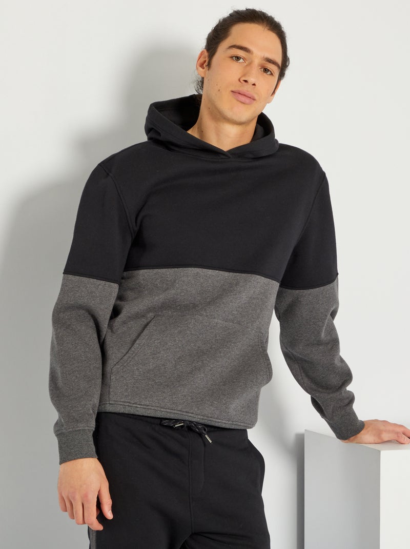 Sweatshirt com capuz bicolor em moletão PRETO - Kiabi