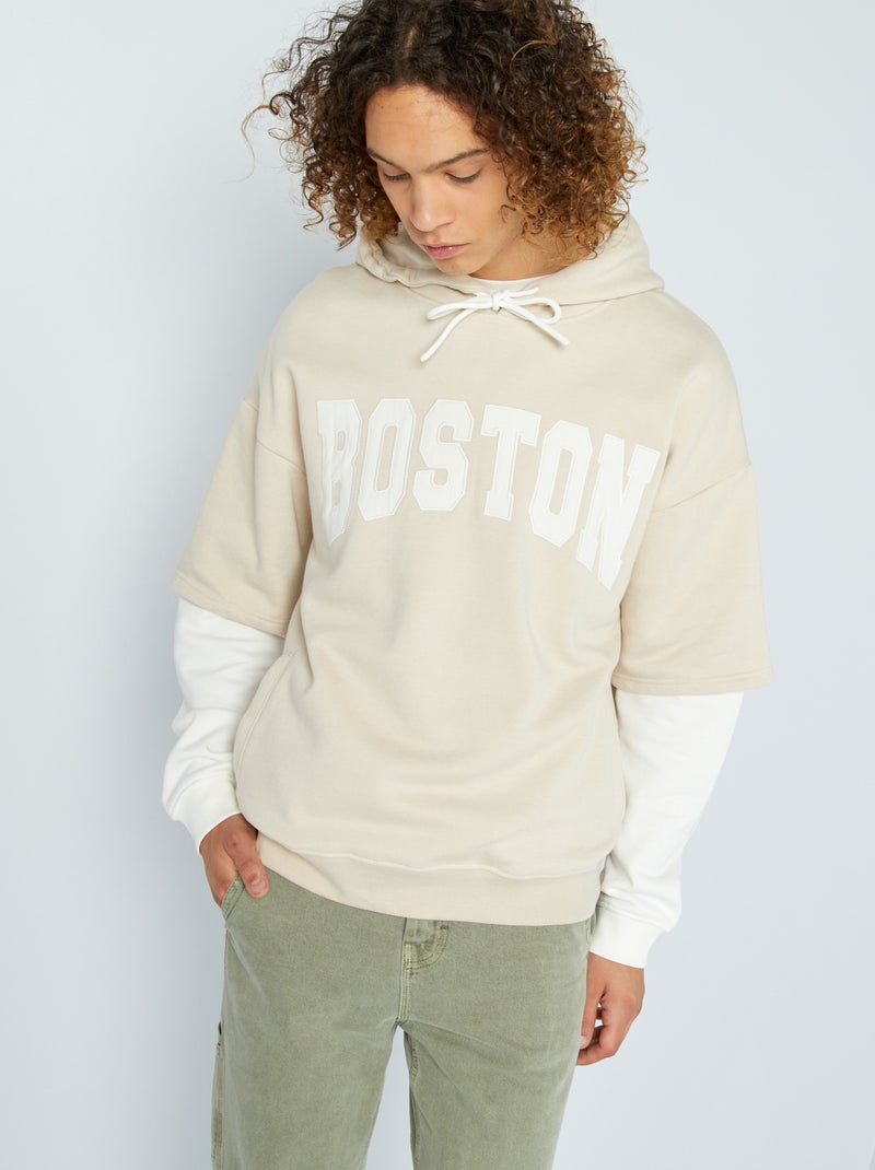 Sweatshirt com capuz 'Boston' em moletão Branco - Kiabi
