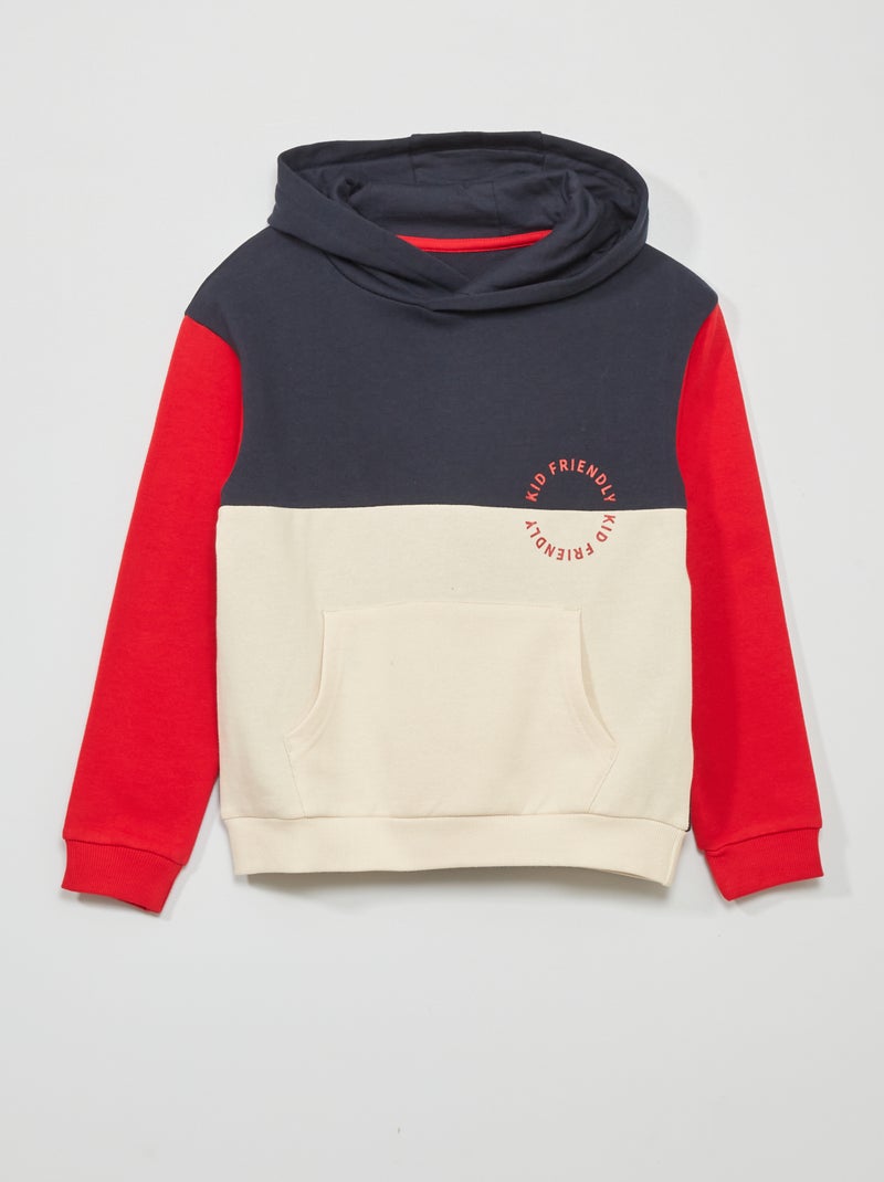 Sweatshirt com capuz 'color-block' e mensagem fantasia AZUL - Kiabi
