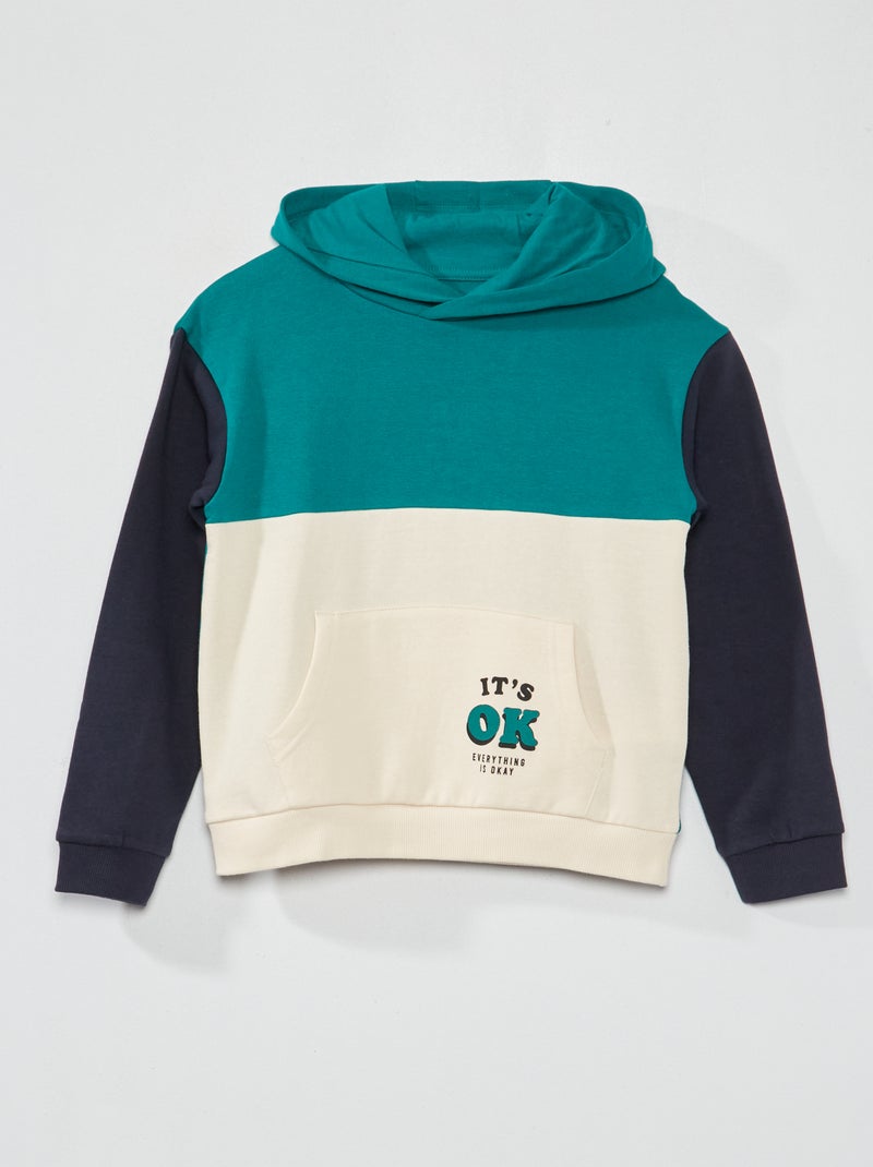 Sweatshirt com capuz 'color-block' e mensagem fantasia BRANCO - Kiabi