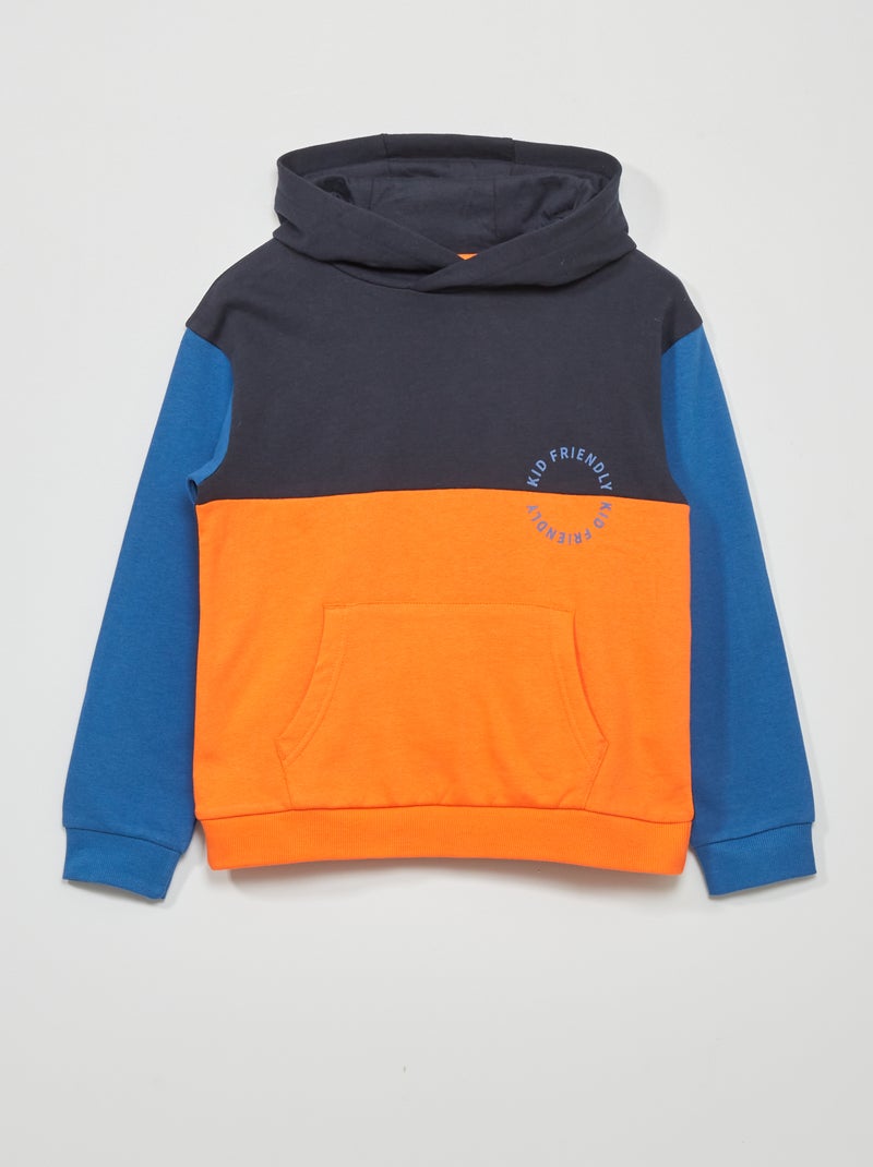 Sweatshirt com capuz 'color-block' e mensagem fantasia LARANJA - Kiabi