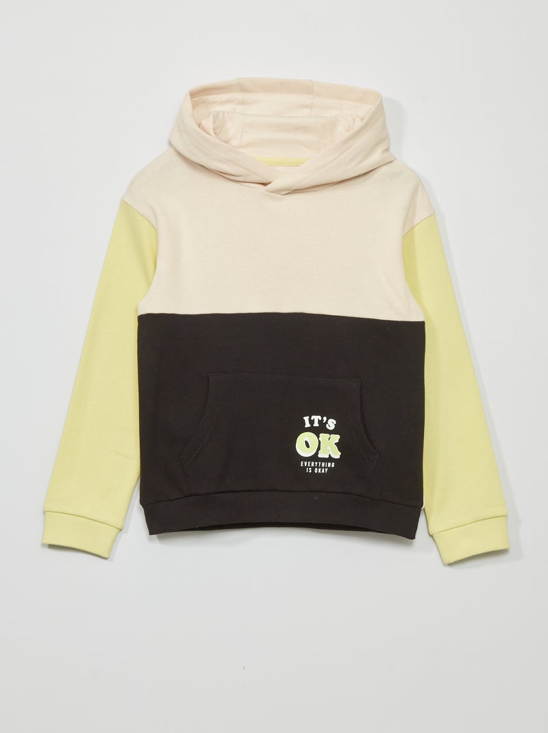 Sweatshirt com capuz 'color-block' e mensagem fantasia PRETO - Kiabi