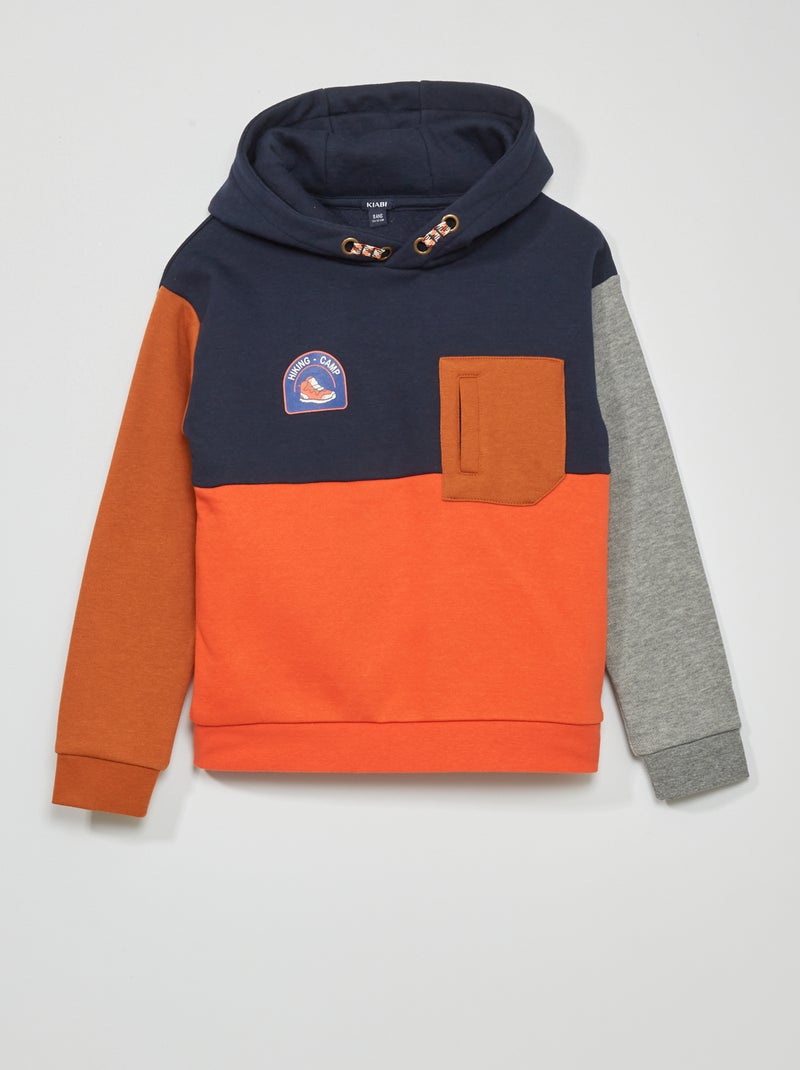 Sweatshirt com capuz 'color-block' em moletão AZUL - Kiabi