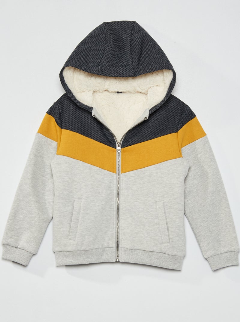 Sweatshirt com capuz 'color-block' forrada CINZA - Kiabi