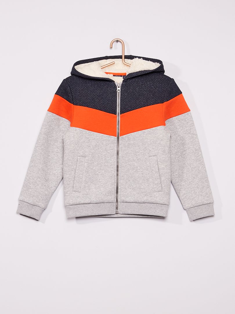 Sweatshirt com capuz color-block forro em sherpa CINZA - Kiabi