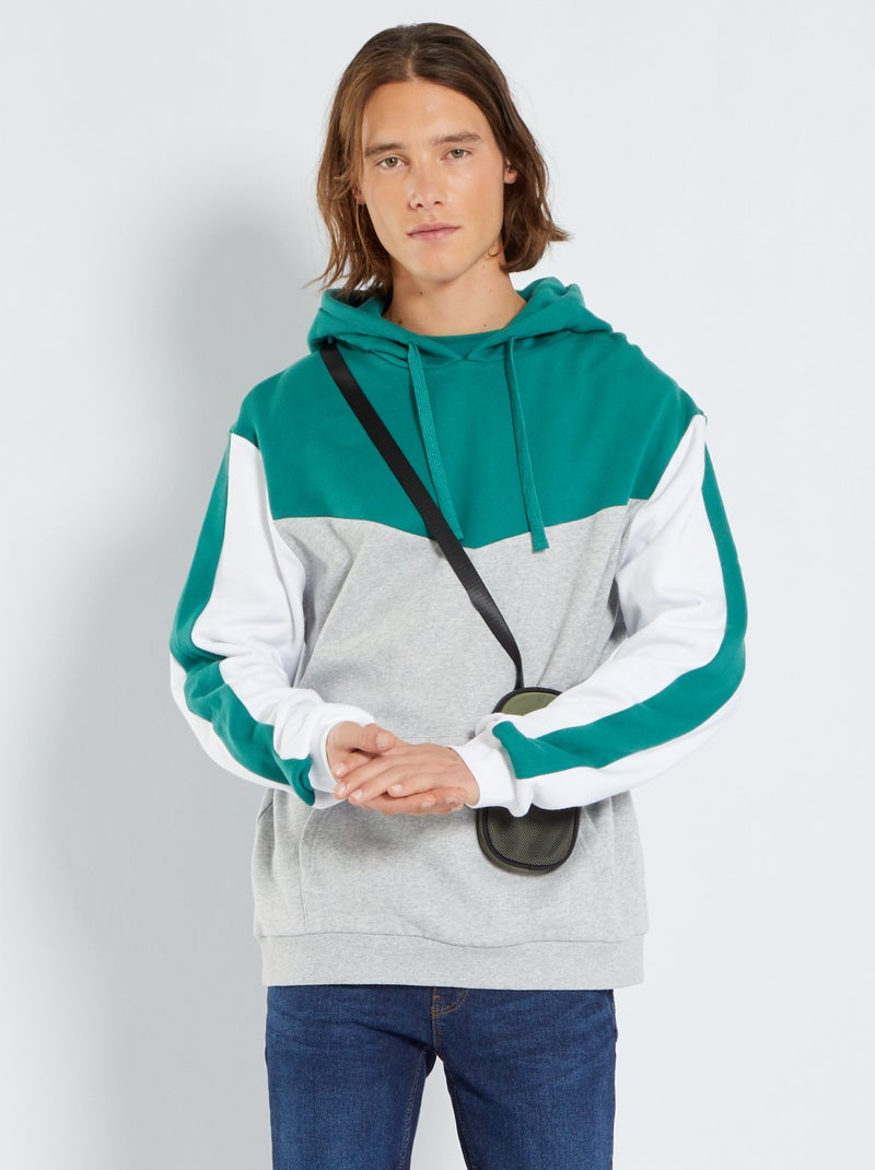 Sweatshirt com capuz 'color-block' VERDE - Kiabi