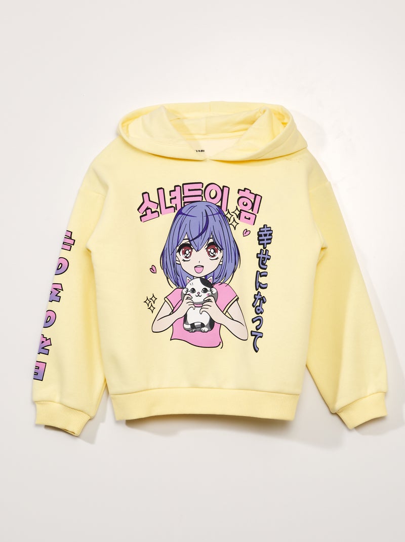 Sweatshirt com capuz com estampado manga AMARELO - Kiabi