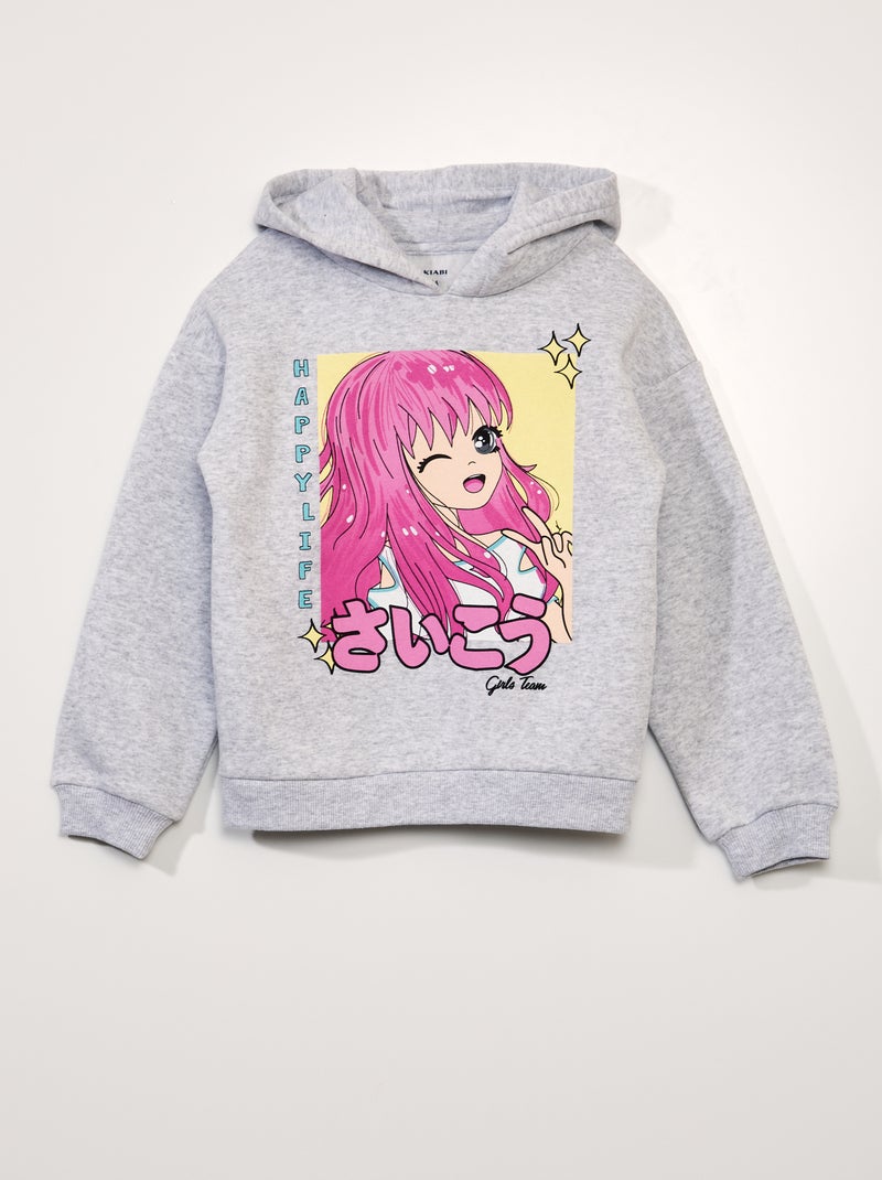 Sweatshirt com capuz com estampado manga CINZA - Kiabi