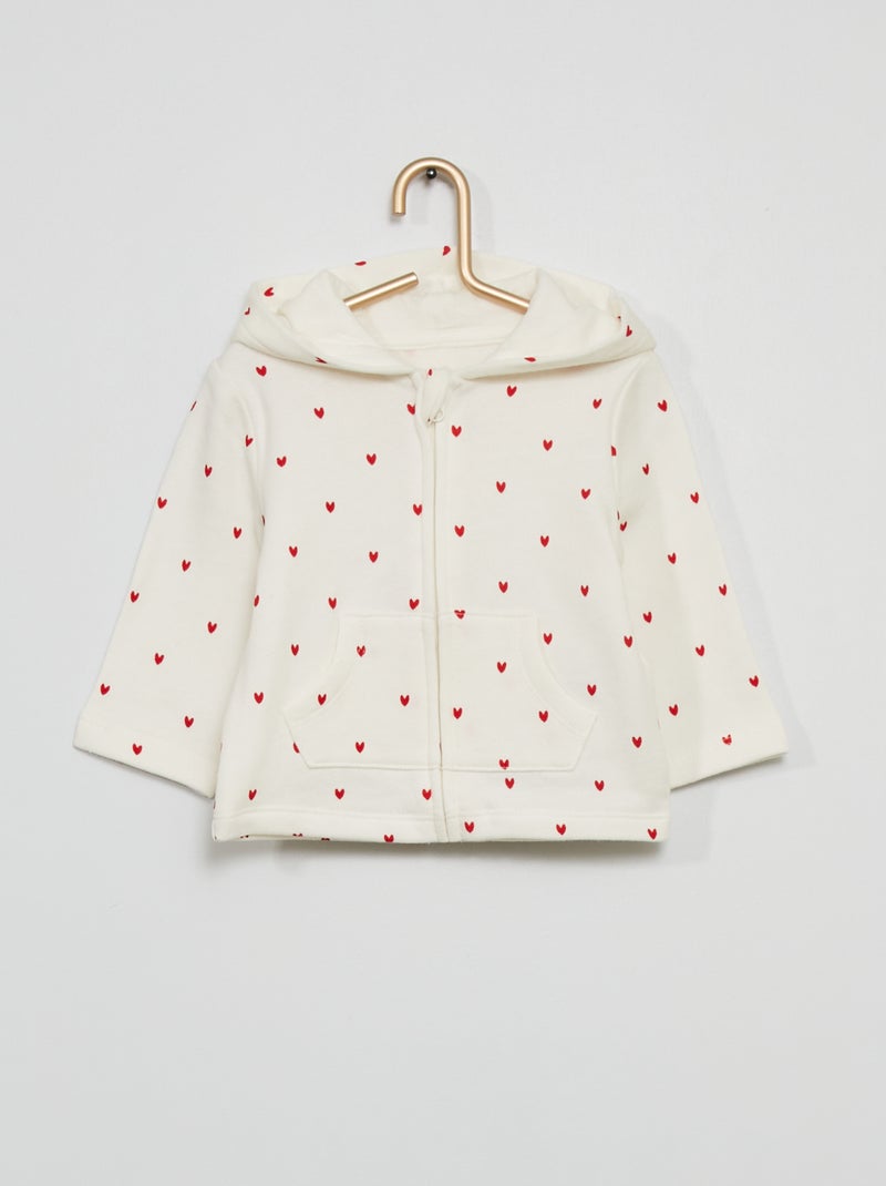 Sweatshirt com capuz com fecho BRANCO - Kiabi