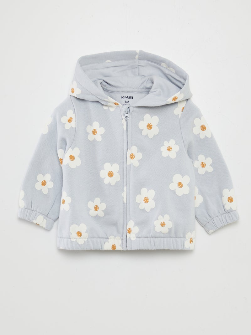 Sweatshirt com capuz com fecho com motivo CINZA - Kiabi