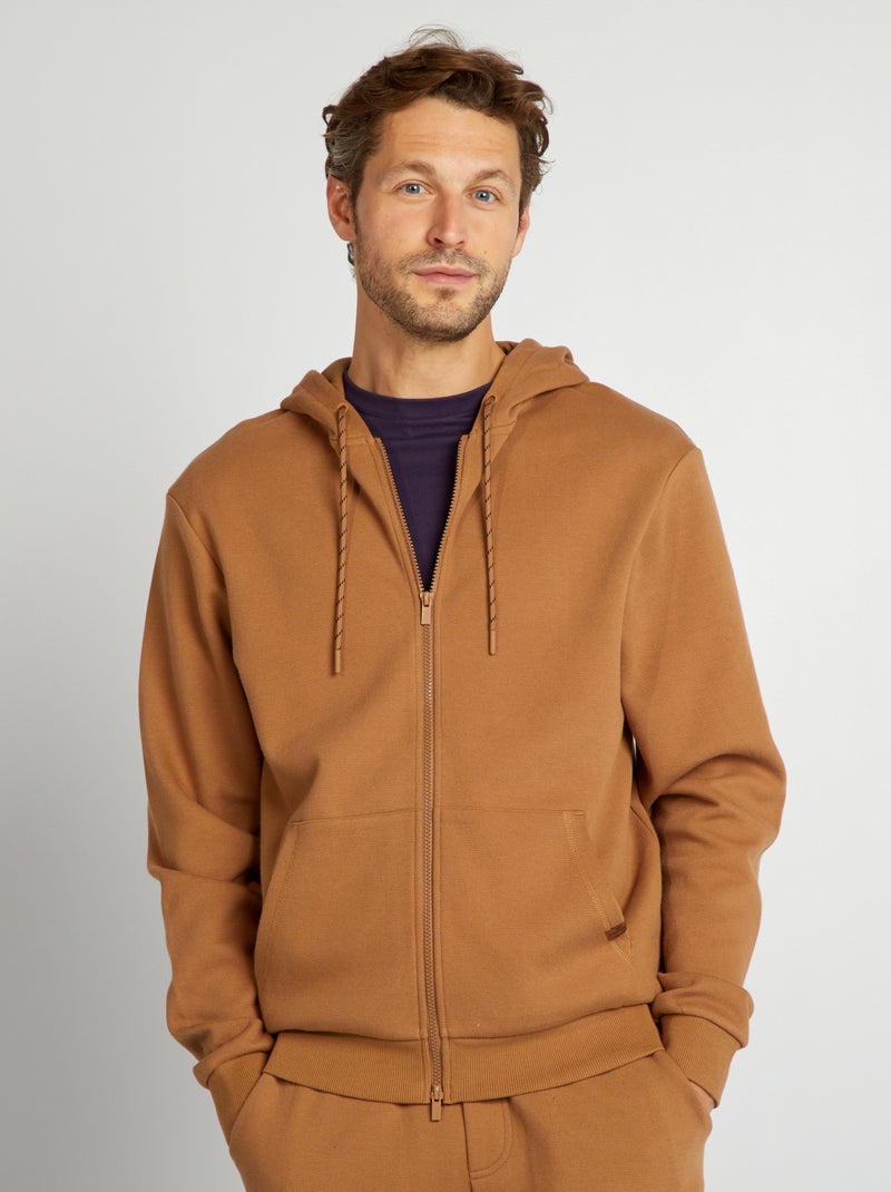 Sweatshirt com capuz com fecho de malha piqué BEGE - Kiabi
