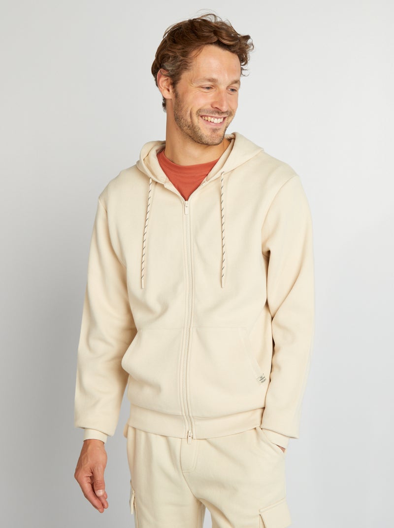 Sweatshirt com capuz com fecho de malha piqué BRANCO - Kiabi