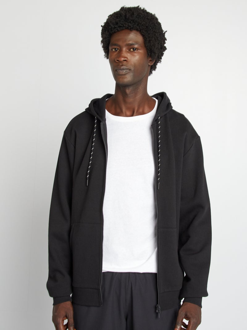 Sweatshirt com capuz com fecho de malha piqué Preto - Kiabi