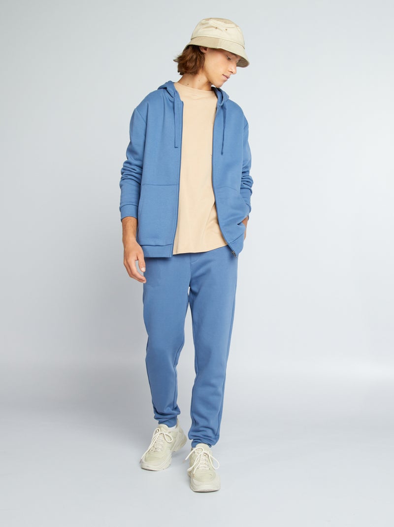 Sweatshirt com capuz com fecho em moletão AZUL - Kiabi