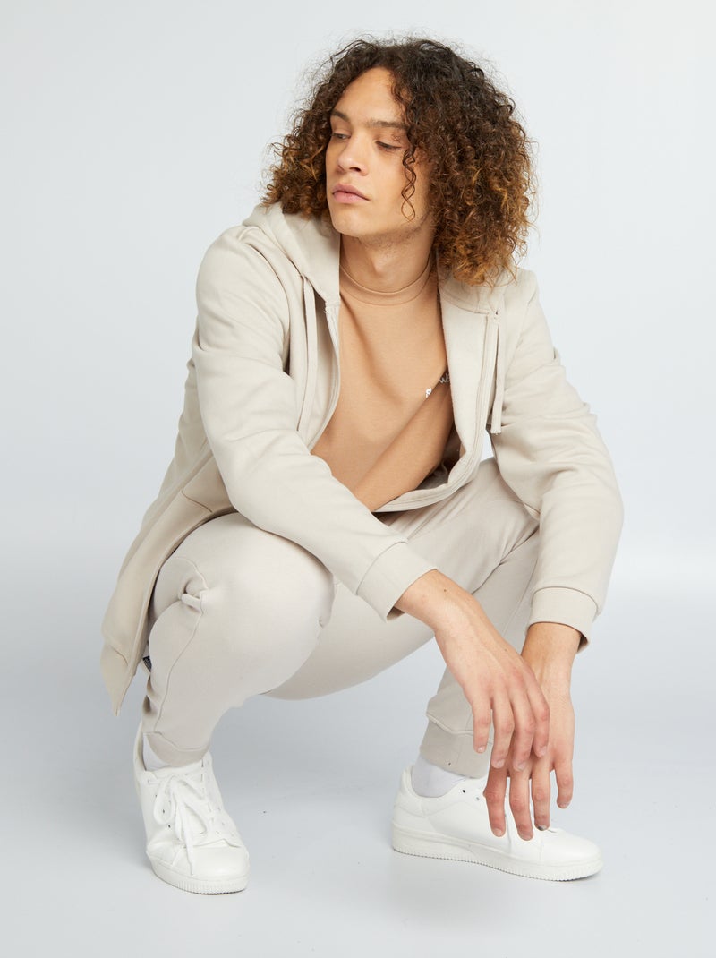 Sweatshirt com capuz com fecho em moletão CINZA - Kiabi
