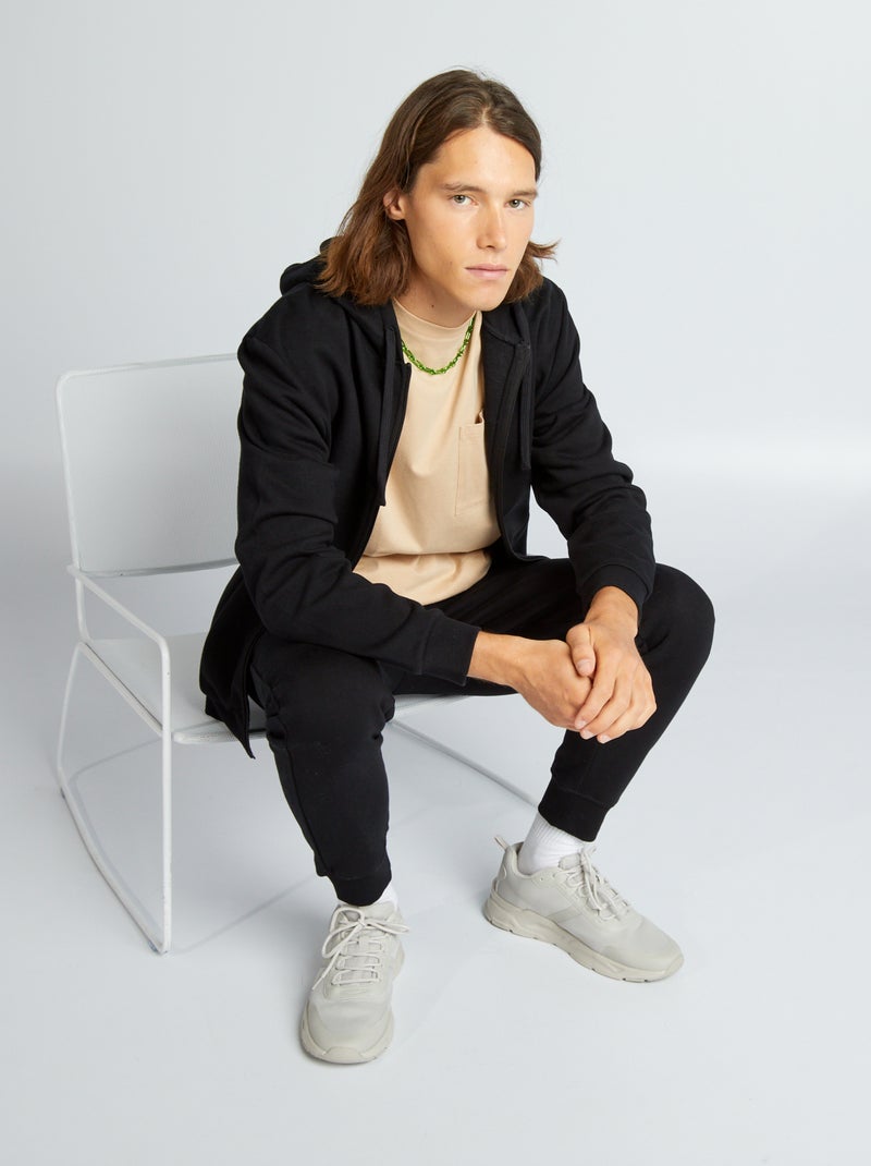 Sweatshirt com capuz com fecho em moletão PRETO - Kiabi