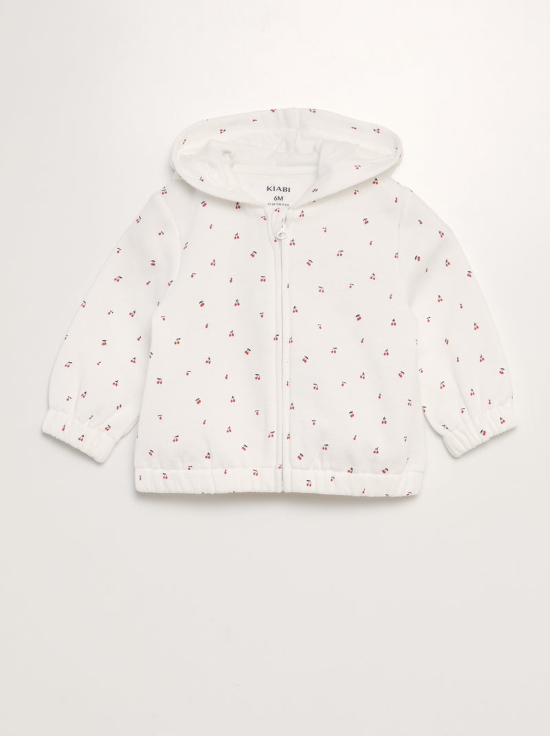 Sweatshirt com capuz com fecho em moletão quente BRANCO - Kiabi