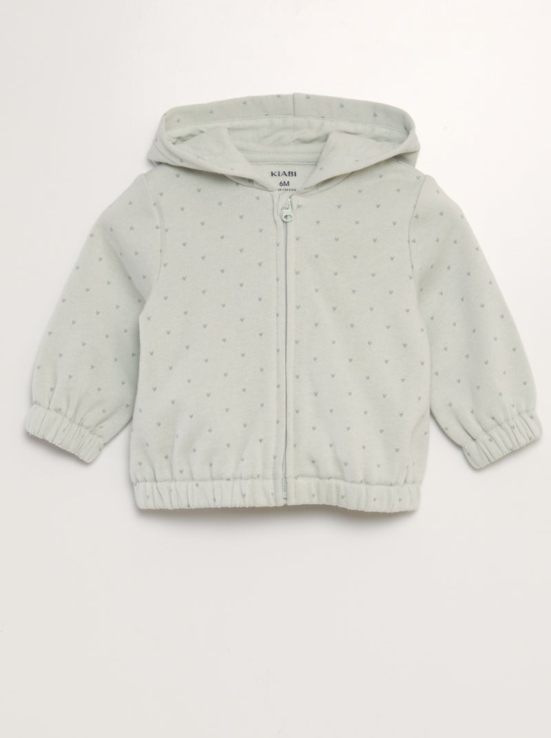 Sweatshirt com capuz com fecho em moletão quente VERDE - Kiabi