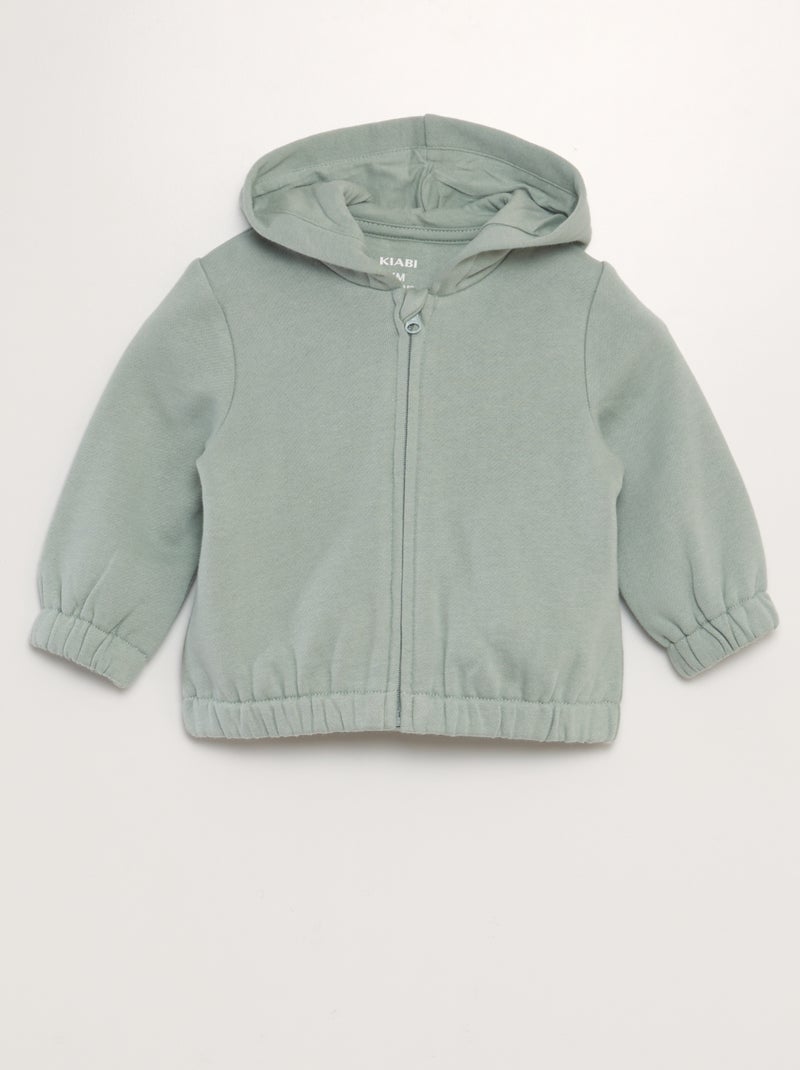 Sweatshirt com capuz com fecho em moletão quente VERDE - Kiabi
