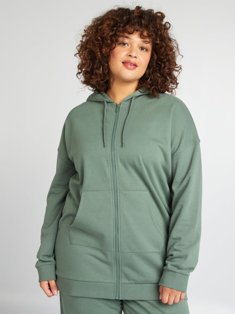 Sweatshirt com capuz com fecho VERDE - Kiabi