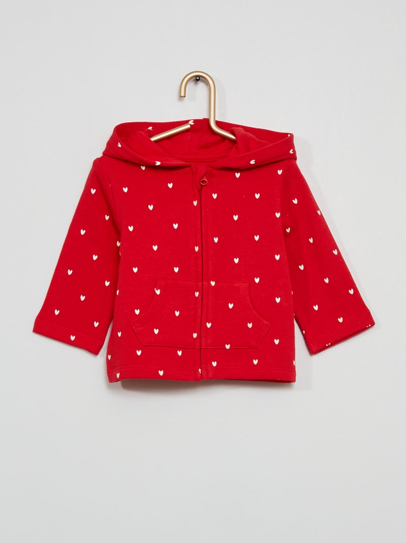 Sweatshirt com capuz com fecho VERMELHO - Kiabi