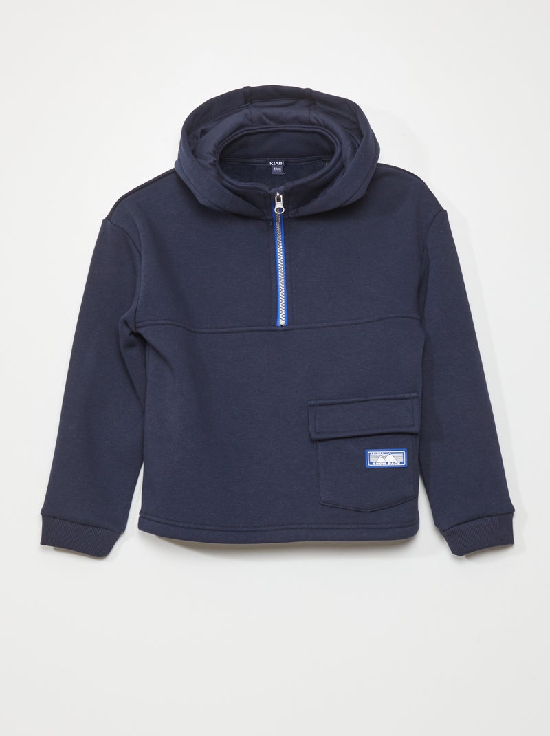 Sweatshirt com capuz com gola subida AZUL - Kiabi