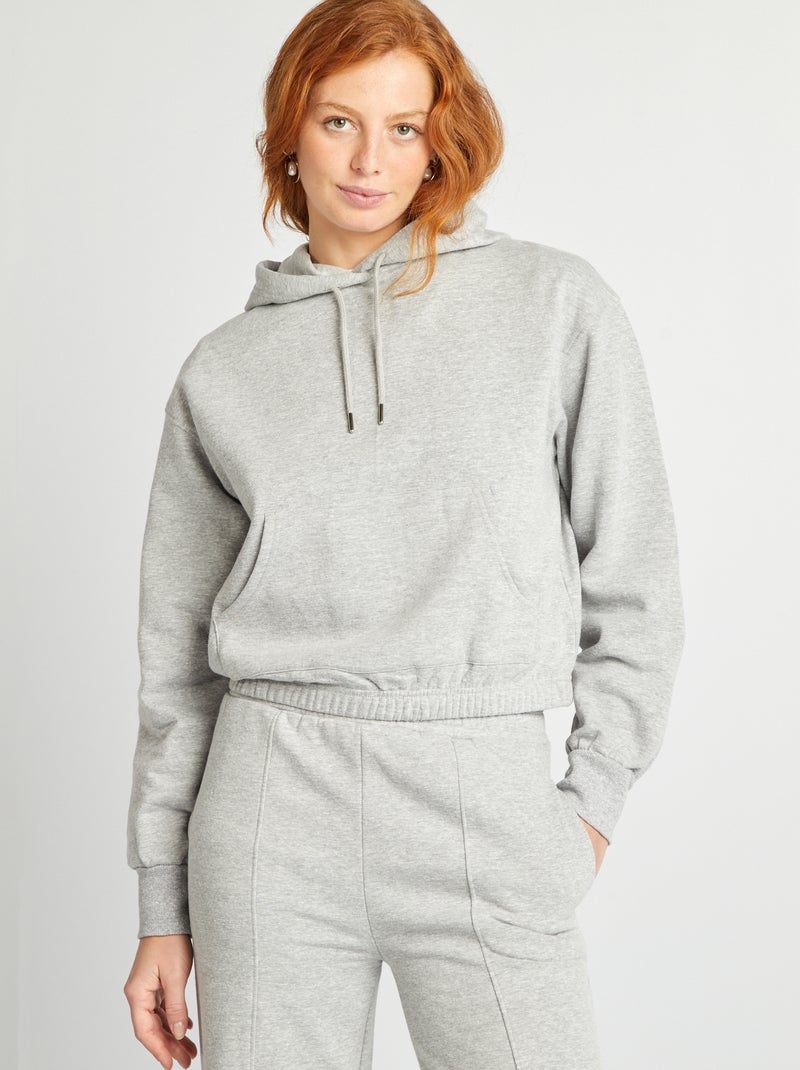 Sweatshirt com capuz crop CINZA - Kiabi