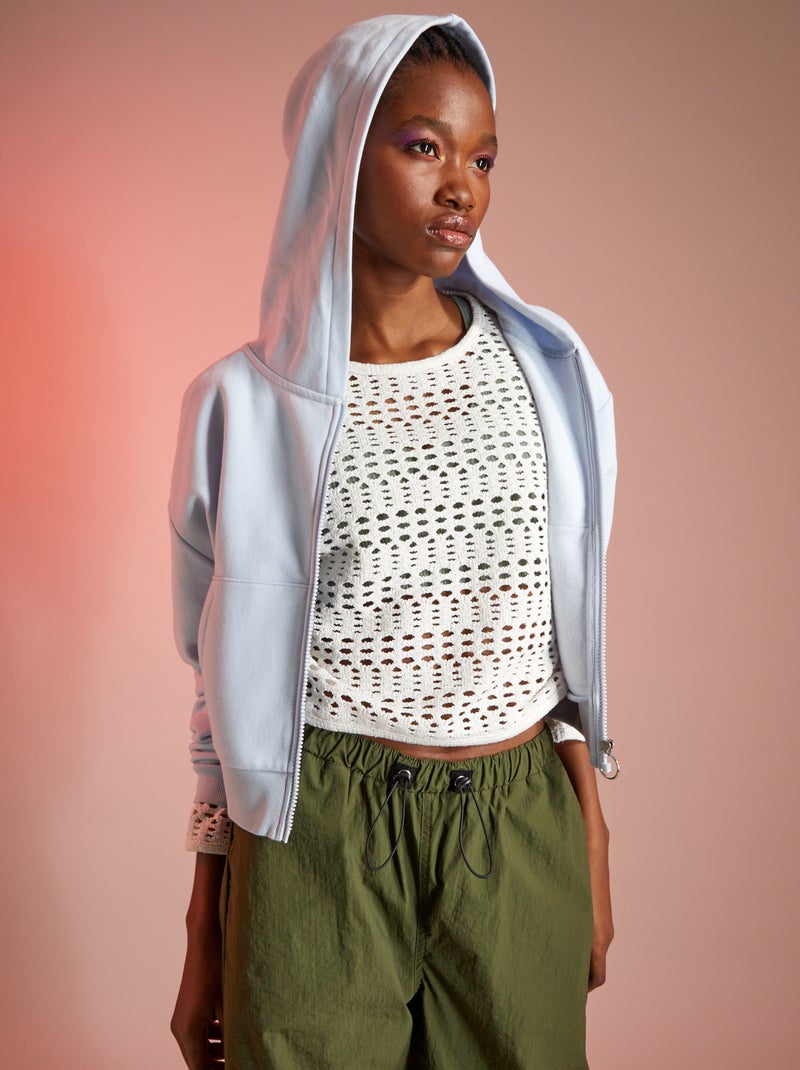 Sweatshirt com capuz crop top Azul Acinzentado - Kiabi