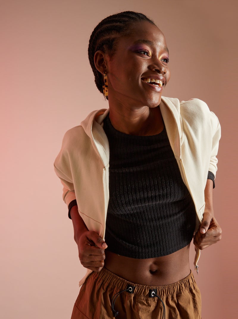 Sweatshirt com capuz crop top bege - Kiabi