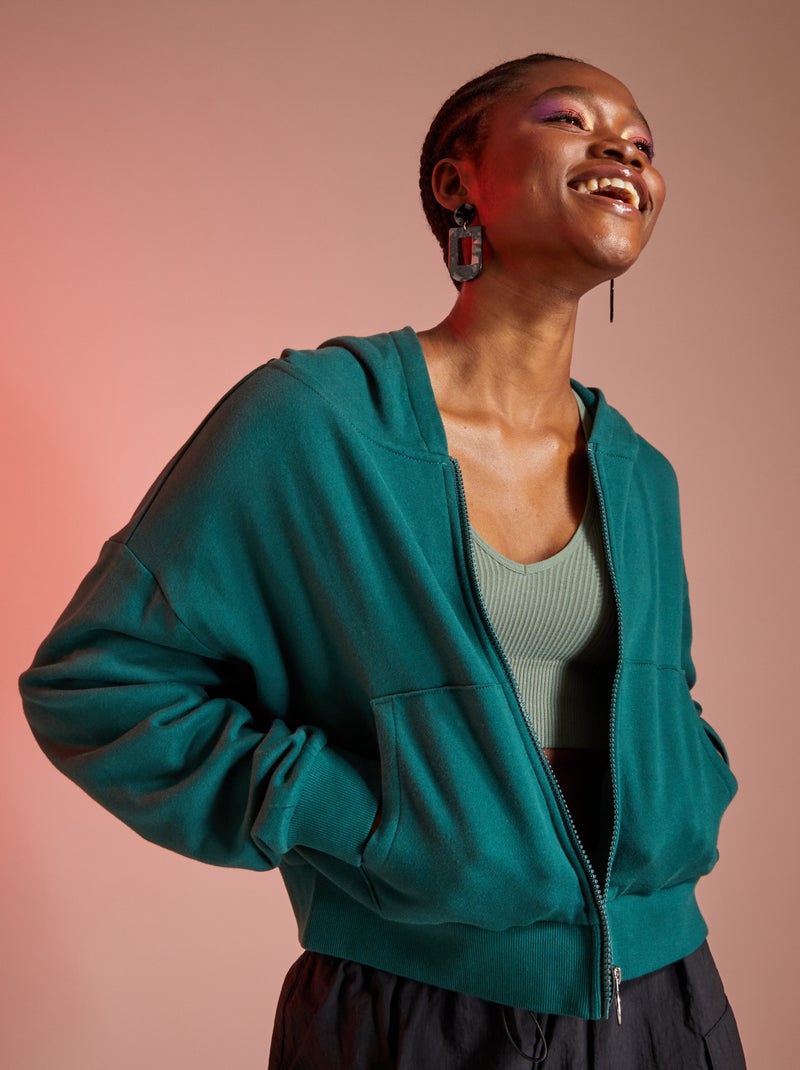 Sweatshirt com capuz crop top VERDE - Kiabi