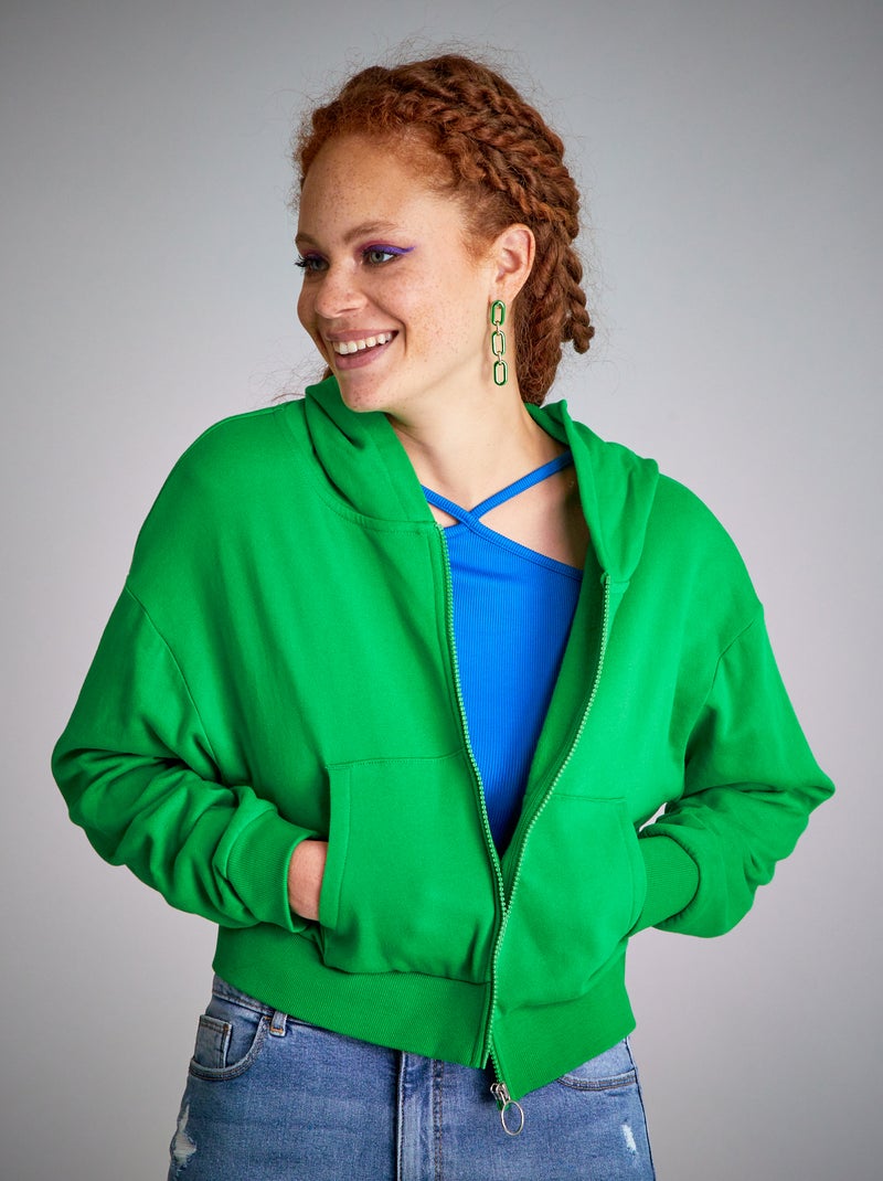 Sweatshirt com capuz crop top VERDE - Kiabi