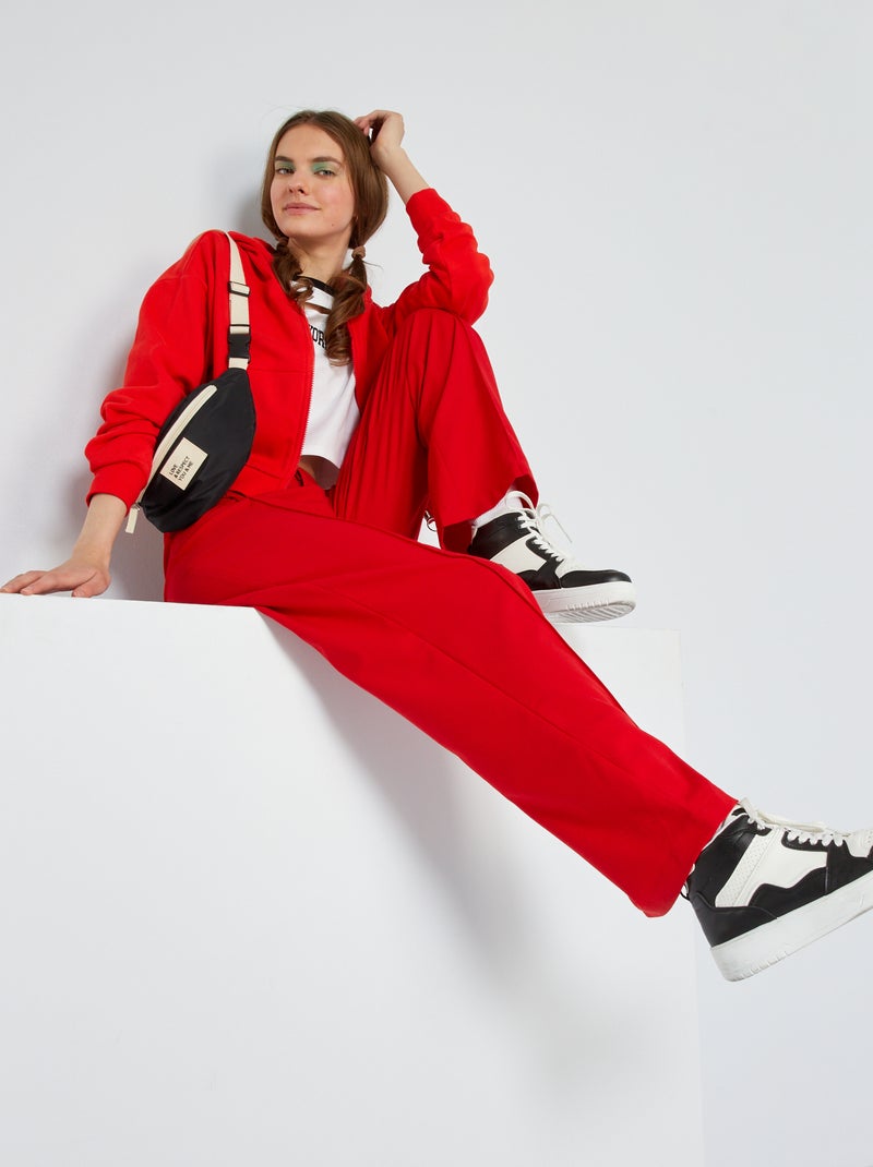Sweatshirt com capuz crop top Vermelho - Kiabi