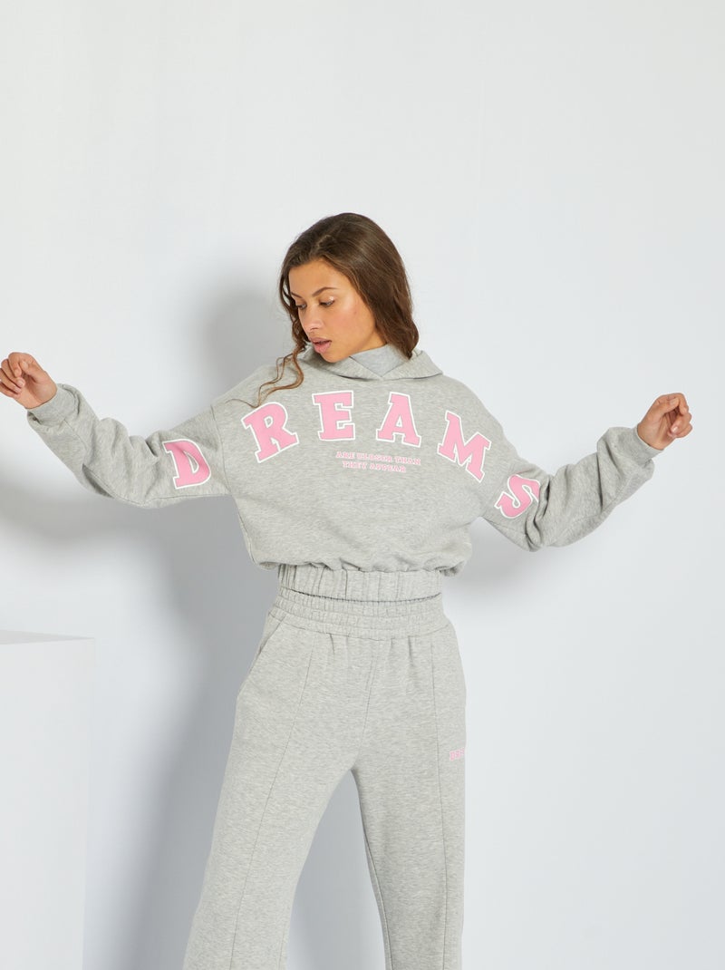 Sweatshirt com capuz cropped CINZA - Kiabi