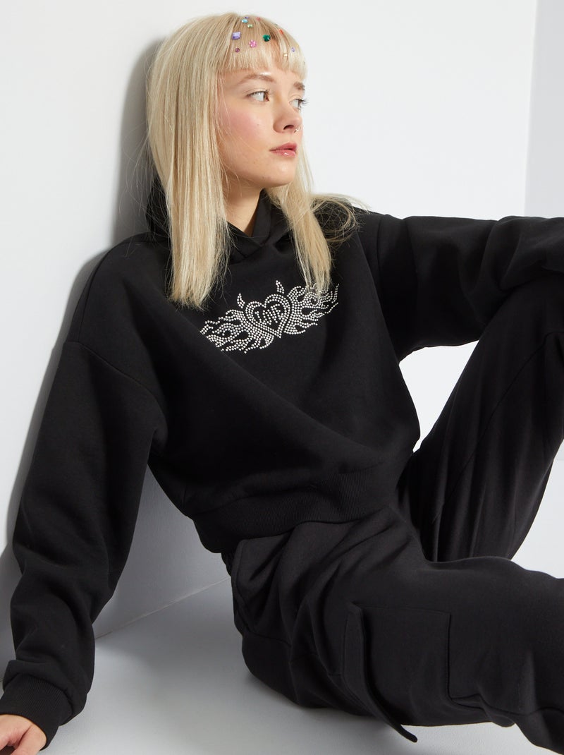Sweatshirt com capuz curta com ouropel Preto - Kiabi